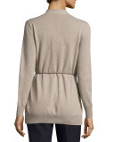 Long Open Cardigan w/ Hip Patch Pockets, Beige