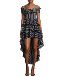 Artemis Off-the-Shoulder Striped High-Low Dress