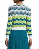 Ripple-Striped Short Cardigan, White