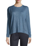 Long-Sleeve Shimmery Top, Blue