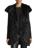 Cap-Sleeve Rabbit Fur Vest, Black