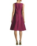 Sleeveless Pleated Floral Jacquard Dress, Pink