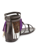 Nu Pieds Multi-Fringe Sandal, Black/Tan/Violet