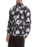 Floral-Print Sport Shirt, Greyscale