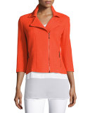 Trellis Knit 3/4-Sleeve Moto Jacket, Tangerine