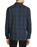 Plaid Flannel Military Shirt, Blue/Gray