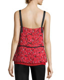 V-Neck Pleated Abstract-Print Silk Cami, Red