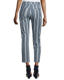 Mid-Rise Straight-Leg Cropped Jeans, Indigo Stripe