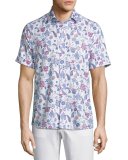 Paisley Short-Sleeve Sport Shirt, White/Blue