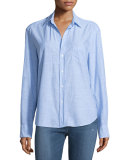 Eileen Long-Sleeve Chambray Blouse, Blue