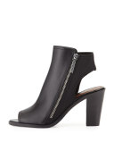 Kaden Leather Open-Toe Bootie, Black