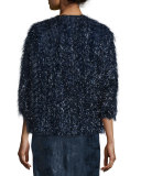 3/4-Sleeve Chevron-Fringe Jacket, Navy
