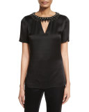 Liquid Crepe Beaded Top, Caviar Multi