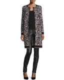 Metallic Animal-Print Long Coat, Blush