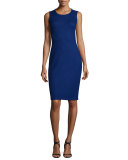 Trellis Knit Jewel-Neck Sheath Dress, Vivid Denim