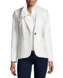 Knit Zip-Front Moto Dickey, White