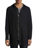 Long-Line Knit Front-Zip Hoodie, Black