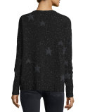 Leilani Star-Pattern Cashmere Sweater, Black Donegal/Charcoal