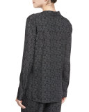 Tie-Print Silk Blouse, Black/Shark