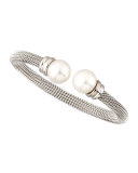 White Pearl-Cap Bangle, Silver