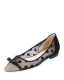 Dorothy Polka-Dot Mesh Flat, Black/Bronze