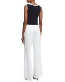 Dylan High-Waist Wide-Leg Pintuck Pants, Off White