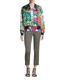 Arcade-Print Quilted Bomber Jacket, Green