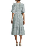 Floral Flutter-Sleeve Ruffled Dress, Multi