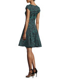 Floral-Print Cap-Sleeve Party Dress, Teal/Midnight