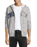 Distressed-Logo Zip-Up Hoodie, Heather Gray