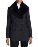 Marfield Wool-Blend Coat w/Detachable Fur Collar, Black