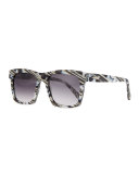 Milan Printed Square Sunglasses, Black/White