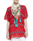 Colorful Daisy Eyelet Blouse, Fiery Red, Plus Size