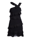 Isadora Asymmetric Ruffled Dress, Black