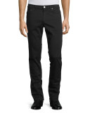 Rope-Trim Straight-Leg Denim Jeans, Black