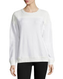 Long-Sleeve Lace-Inset Sweatshirt, Chalk Palm Print