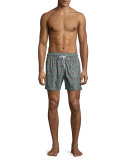 Psychedelic Moss Printed Swim Trunks, Green Pattern