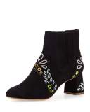 Liliana Embroidered Suede Bootie, Black