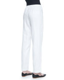 Straight-Leg Lined Linen Pants, White, Plus Size