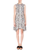 Sleeveless Jewel-Neck Marrakech-Print Dress, White/Black Marrakech