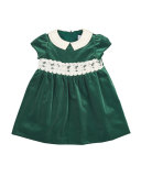 Cap-Sleeve Collared Velour Dress, Green, 3-18 Months