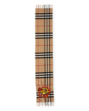 Floral Cashmere Check Scarf, Brown/Orange