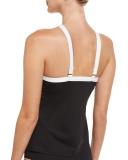 Block My Way High-Neck Tankini Swim Top, Black/White