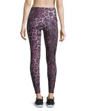 Bondage Paneled High-Rise Legging, Purple Cheetah