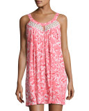 Floral-Print Cotton Chemise, Coral