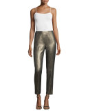 Emma Metallic Tweed Cropped Pants, Gold/Multi