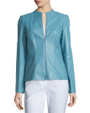 Denise Lambskin Leather Zip-Front Jacket 