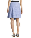Lenna Striped Poplin Belted Wrap Skirt, Blue/White
