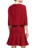 3/4-Sleeve Wool Popover Fit-and-Flare Dress, Garnet