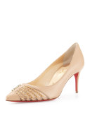 Baretta Studded 70mm Red Sole Pump, Nude/Light Gold